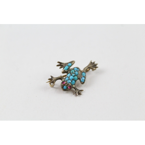 342 - Sterling Silver Frog Brooch Inc. Turquoise 3g