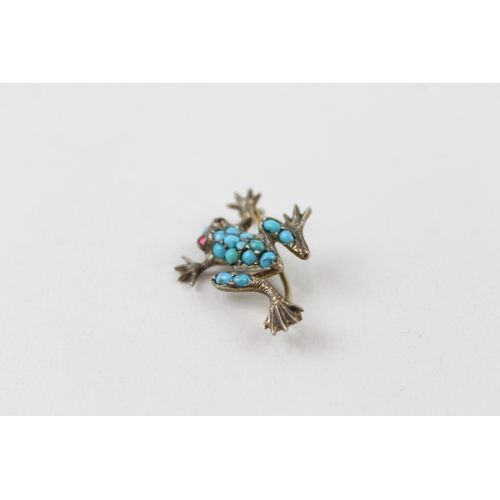 342 - Sterling Silver Frog Brooch Inc. Turquoise 3g