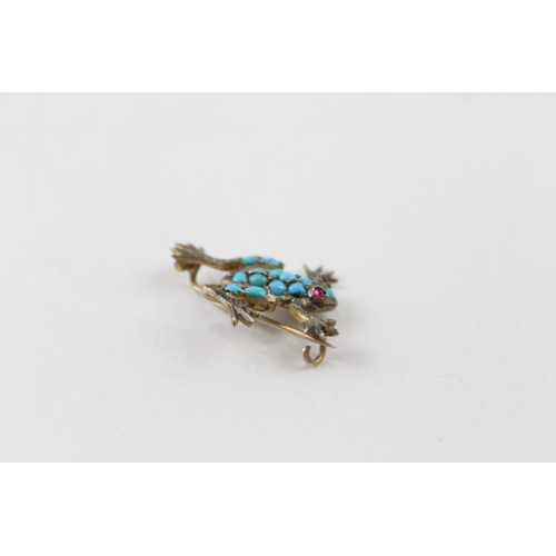 342 - Sterling Silver Frog Brooch Inc. Turquoise 3g