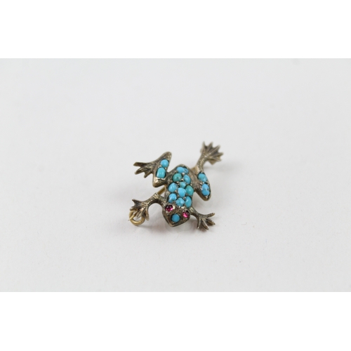 342 - Sterling Silver Frog Brooch Inc. Turquoise 3g