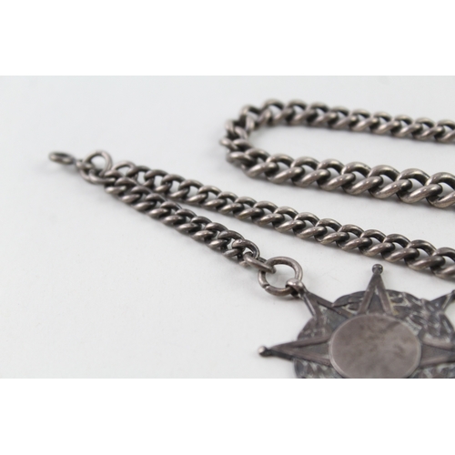 343 - Antique Sterling Silver Watch Chain Inc. Fob, Dog Clip 56g