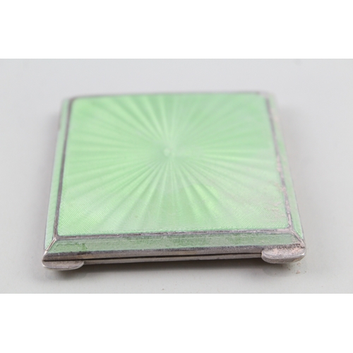 354 - Vintage 1941 Birmingham Sterling Silver Green Gilloche Enamel Compact (92g)