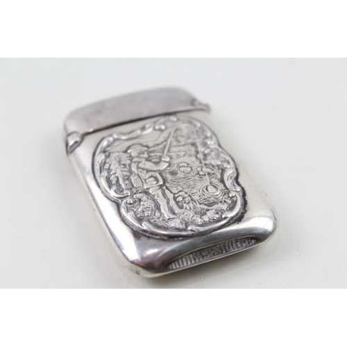 363 - Antique / Vintage Stamped .925 Sterling Silver Fishing Scene Vesta Case (26g)