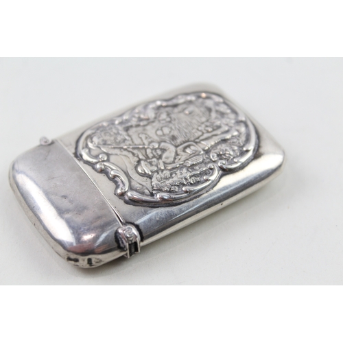 363 - Antique / Vintage Stamped .925 Sterling Silver Fishing Scene Vesta Case (26g)