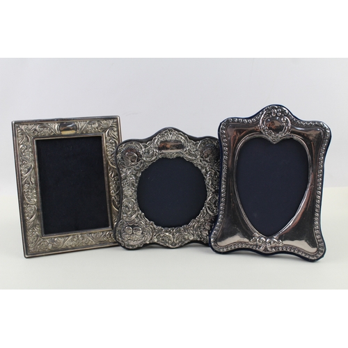 365 - 3 x Vintage .925 Sterling Silver Ornate Photograph Frames Inc Cherubs (555g)