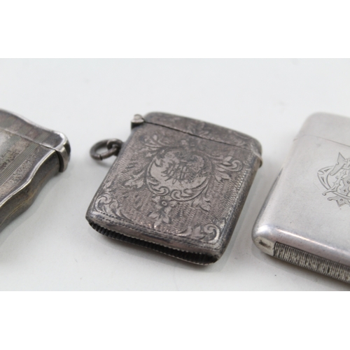 373 - 4 x Antique / Vintage Hallmarked .925 Sterling Silver Vesta / Match Cases (118g)