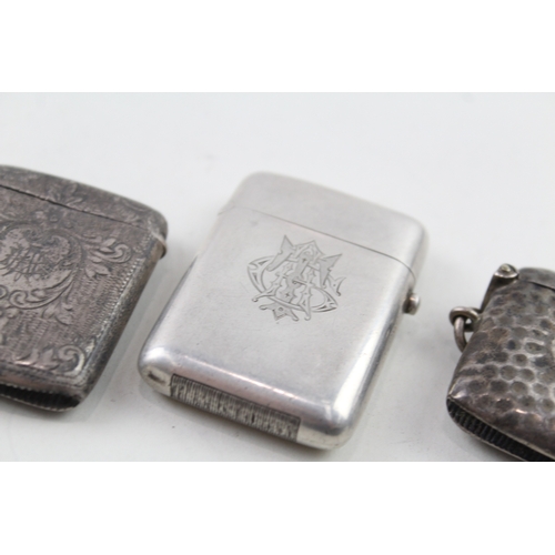 373 - 4 x Antique / Vintage Hallmarked .925 Sterling Silver Vesta / Match Cases (118g)