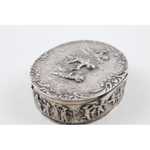 374 - Antique / Vintage .800 Continental Silver Snuff / Trinket Box w/ Cherubs 154g