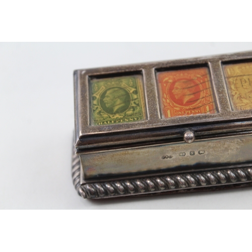 375 - Antique Victorian 1897 Birmingham Sterling Silver Triple Stamp Box (98g)