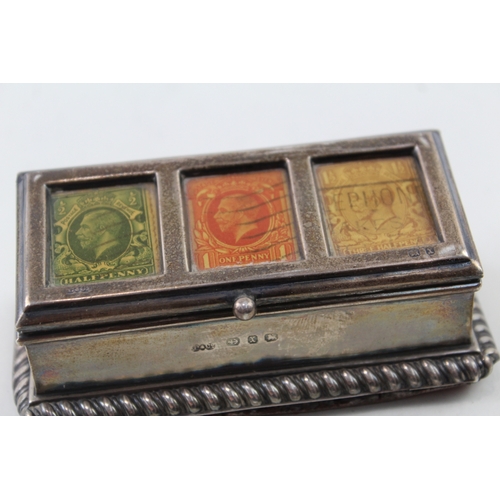 375 - Antique Victorian 1897 Birmingham Sterling Silver Triple Stamp Box (98g)