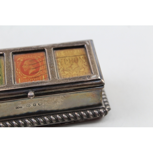 375 - Antique Victorian 1897 Birmingham Sterling Silver Triple Stamp Box (98g)