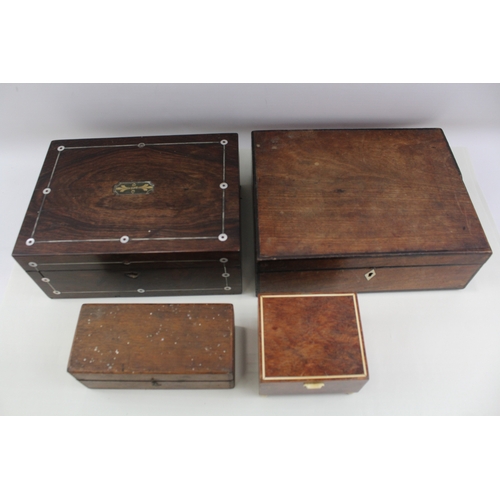 386 - Antique Wooden Boxes Inc Mother Of Pearl Inlay Etc x 4