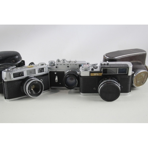 397 - Compact Rangefinder Film Cameras Inc Zorki 4 & Yashica 35 Etc Working x 3