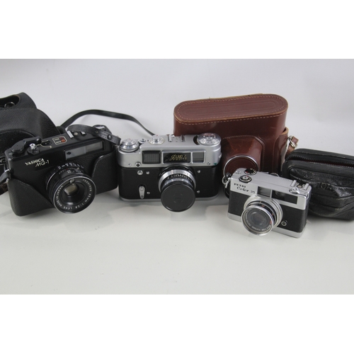 404 - Compact Rangefinder Film Cameras Inc FED 4 & Yashica MG-1 Etc Working x 3