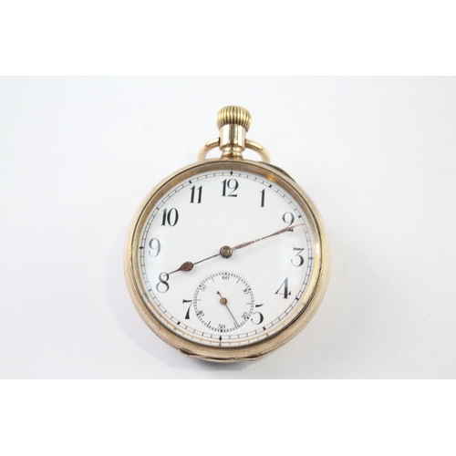 420 - Vintage Omega Rolled Gold Open Face Pocket Watch Hand-Wind Working