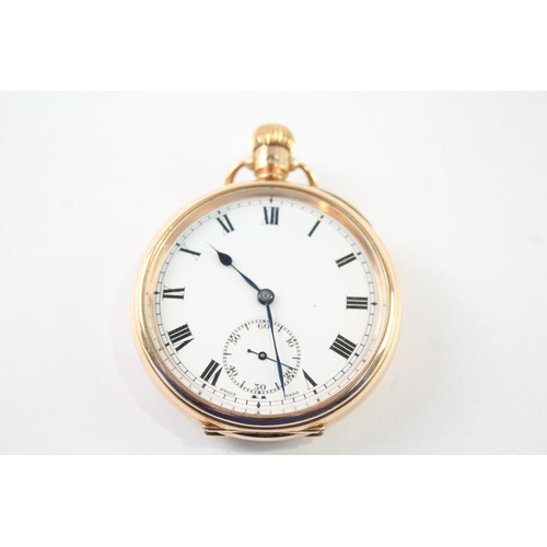 423 - Vintage 9ct Gold Tavannes Open Face Pocket Watch Hand-Wind Working