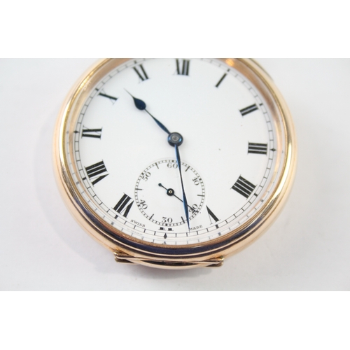 423 - Vintage 9ct Gold Tavannes Open Face Pocket Watch Hand-Wind Working