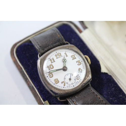 426 - Vintage 925 Silver Buren Military Style Watch Hand-Wind Working