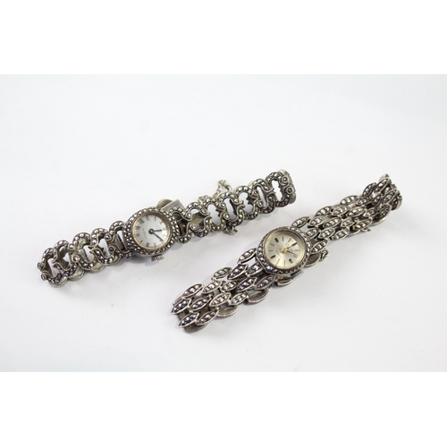 429 - Women Vintage 925 Silver Marcasite Watch Hand-Wind Working x 2