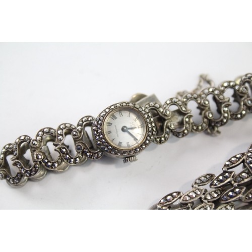 429 - Women Vintage 925 Silver Marcasite Watch Hand-Wind Working x 2