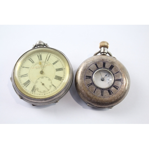 438 - Vintage 935 Silver Pocket Watch Hand/Key-Wind Untested x 2