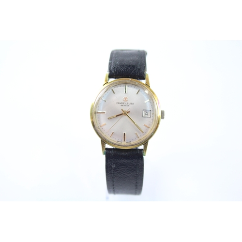 439 - Vintage Favre Leuba Gold Tone Date Watch Hand-Wind Working