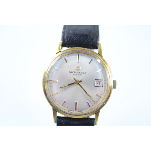 439 - Vintage Favre Leuba Gold Tone Date Watch Hand-Wind Working