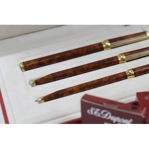 442 - S.T DUPONT Montparnasse Brown Marble Lacquer Fountain Pen w/ 18ct Gold Nib Etc