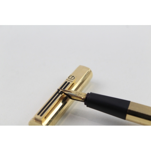 444 - Vintage DUNHILL Gold Plated Cased Fountain Pen w/ 14ct Gold Nib, Enamel Detail