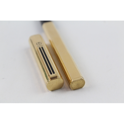 444 - Vintage DUNHILL Gold Plated Cased Fountain Pen w/ 14ct Gold Nib, Enamel Detail