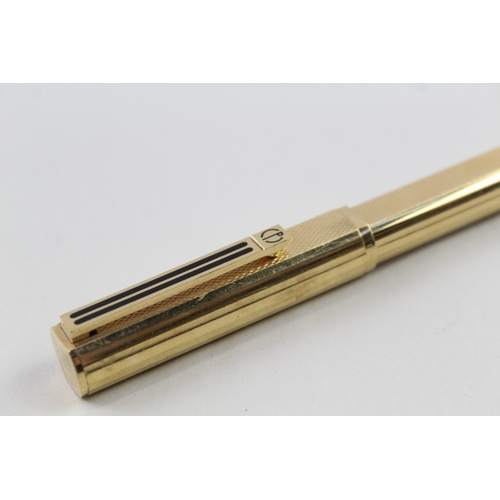 444 - Vintage DUNHILL Gold Plated Cased Fountain Pen w/ 14ct Gold Nib, Enamel Detail