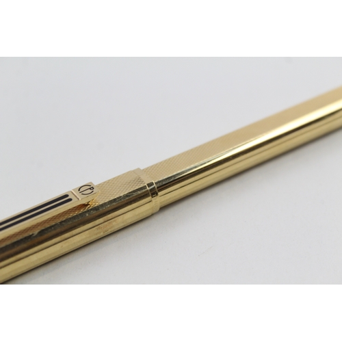 444 - Vintage DUNHILL Gold Plated Cased Fountain Pen w/ 14ct Gold Nib, Enamel Detail