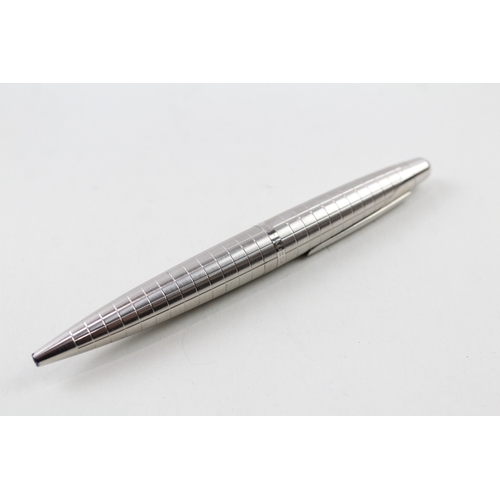 445 - Alfred Dunhill Brushed Steel Grid Ballpoint Pen / Biro