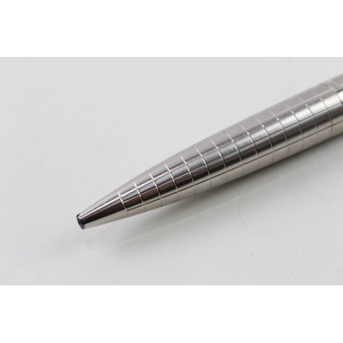 445 - Alfred Dunhill Brushed Steel Grid Ballpoint Pen / Biro