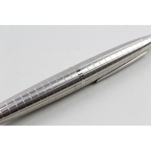 445 - Alfred Dunhill Brushed Steel Grid Ballpoint Pen / Biro