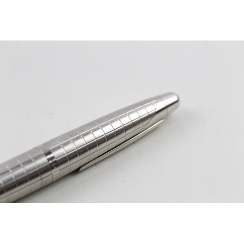 445 - Alfred Dunhill Brushed Steel Grid Ballpoint Pen / Biro