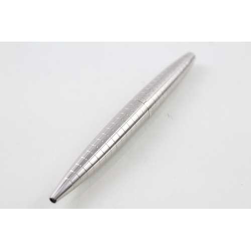 445 - Alfred Dunhill Brushed Steel Grid Ballpoint Pen / Biro