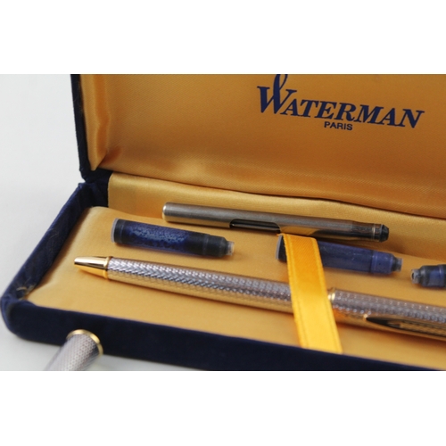 447 - Vintage Waterman Executive Silver Tone Fountain Pen w/ 18ct Gold Nib WRITING