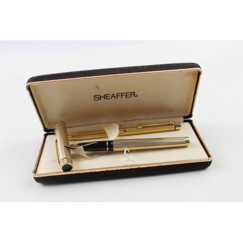 449 - Vintage Sheaffer Gold Plated Fountain Pen w/ 14ct Gold Nib, Ballpoint, Box Etc