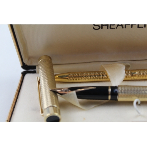 449 - Vintage Sheaffer Gold Plated Fountain Pen w/ 14ct Gold Nib, Ballpoint, Box Etc