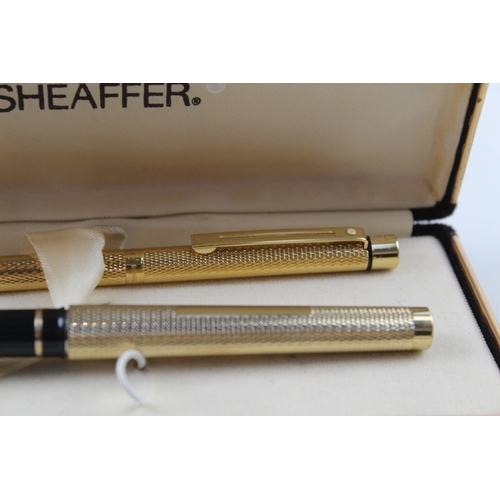 449 - Vintage Sheaffer Gold Plated Fountain Pen w/ 14ct Gold Nib, Ballpoint, Box Etc