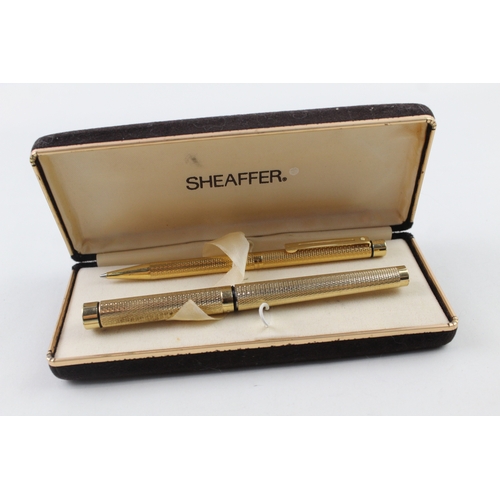 449 - Vintage Sheaffer Gold Plated Fountain Pen w/ 14ct Gold Nib, Ballpoint, Box Etc