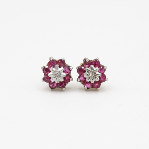 234 - 9ct gold ruby and diamond cluster stud earrings (1.2g) Size O 1/2