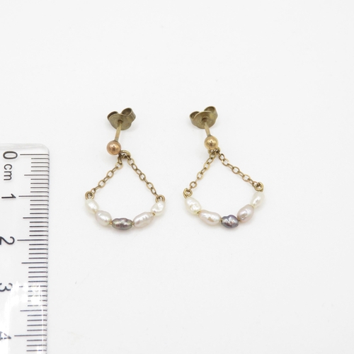 104 - 9ct gold and cultured pearl drop stud earrings (1.2g)