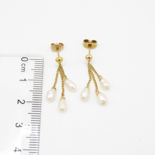 115 - 9ct gold rice pearl drop earrings (1.4g)