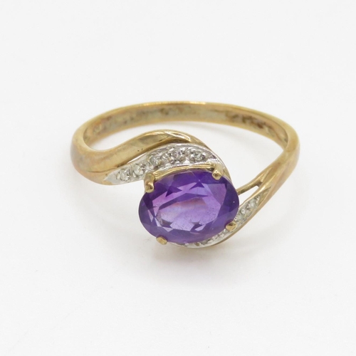 13 - 9ct gold amethyst & diamond dress ring (2.8g) Size S