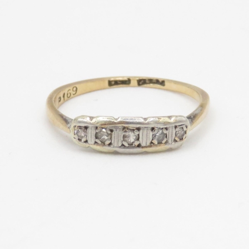 207 - 9ct & platinum gold diamond five stone ring (1.3g) Size K