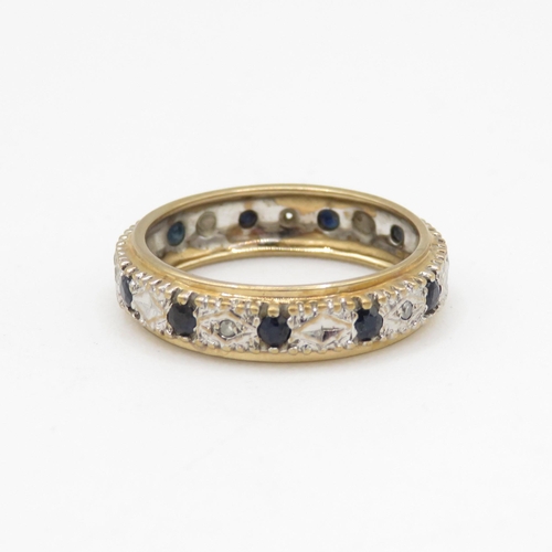 21 - 9ct gold diamond & sapphire full eternity ring (2.5g) AS SEEN - MISSHAPEN Size N