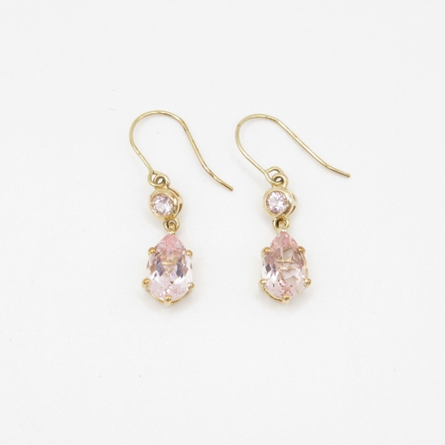 230 - 9ct gold morganite & cubic zirconia drop earrings (2.2g)