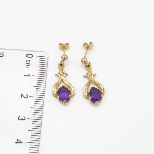 234 - 9ct gold amethyst drop earrings (2.1g)